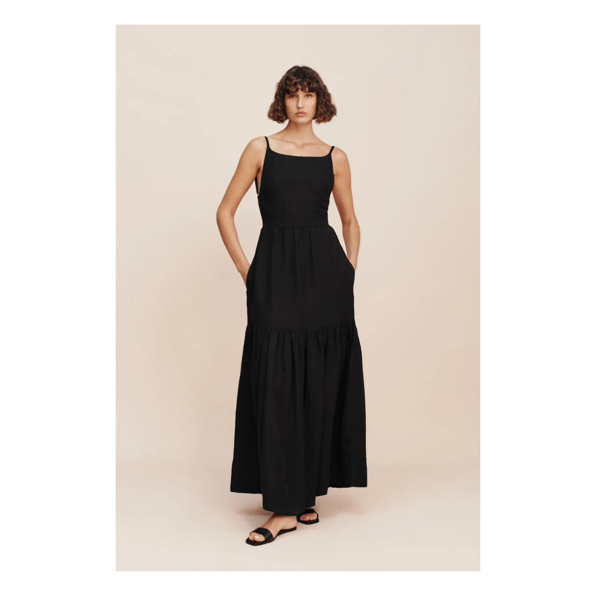 cream linen dress with buttons Summer 18