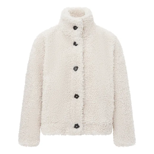 Chaqueta abotonada de sherpa boxy | Blanco Roto