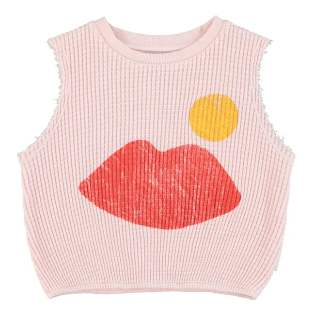 Lips Organic Cotton Embossed Top | Pale pink
