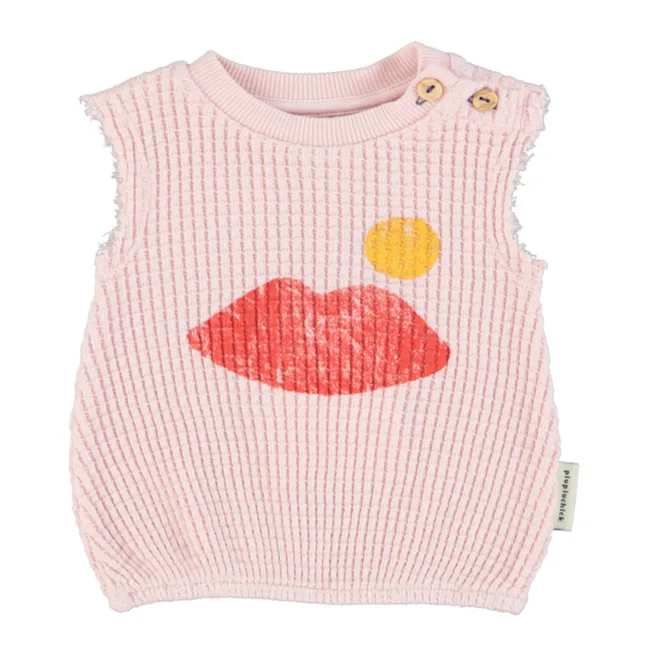 Lips Organic Cotton Embossed Top | Pale pink