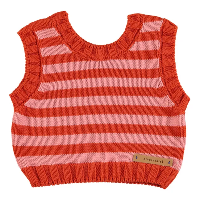 Striped Sleeveless Sweater Organic Cotton | Red