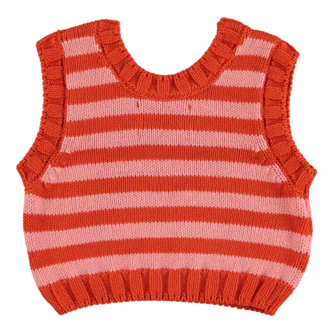 Ärmelloser Pullover mit Streifen aus Bio-Baumwolle | Rot