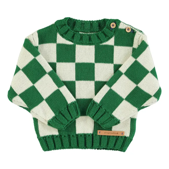 Organic Cotton Check Sweater | Green