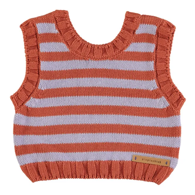 Organic Cotton Stripe Sleeveless Vest | Terracotta