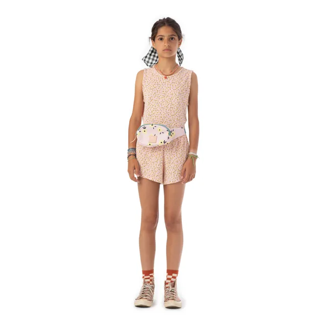 Organic Cotton Flower Towelling Playsuit | Pale pink