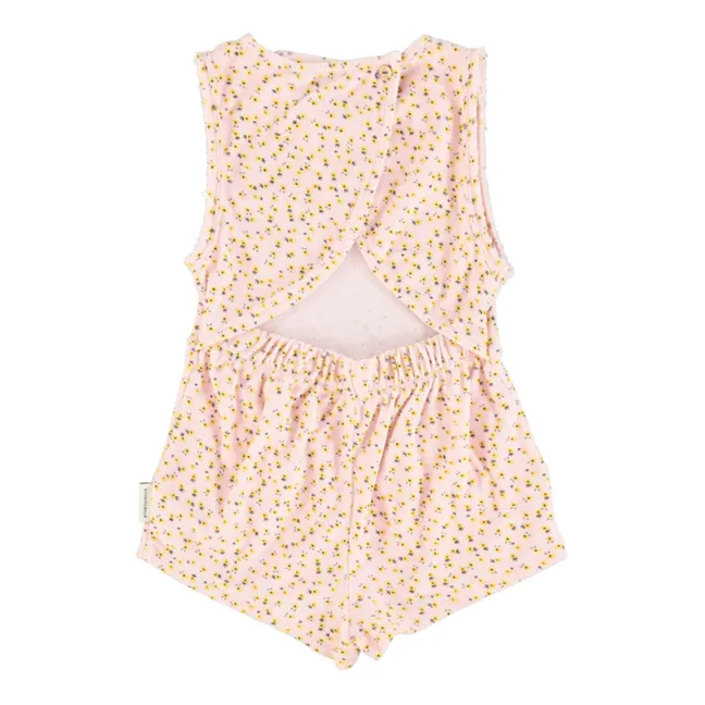 Organic Cotton Flower Towelling Playsuit | Pale pink
