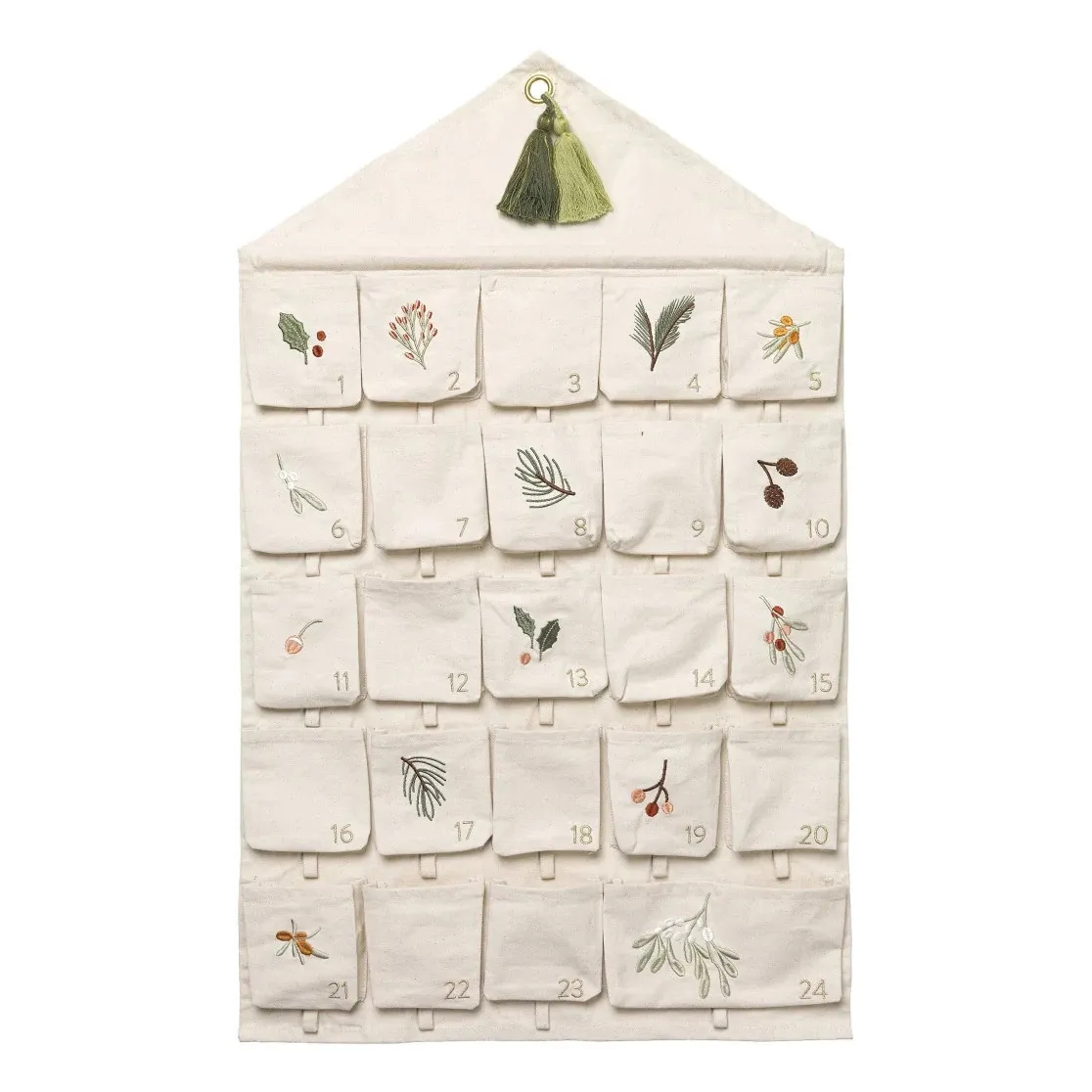 Calendrier de l'avent brodé Yule Greens en coton bio- Image produit n°0