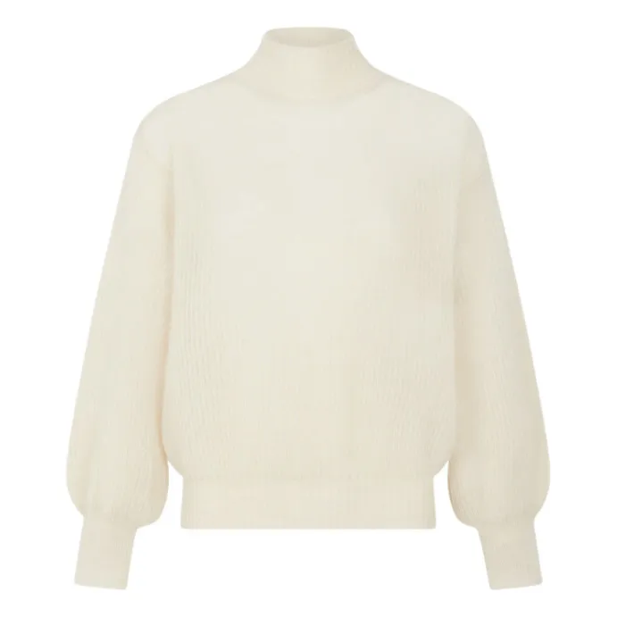 Alma Deia Blanc/Écru High-Neck Jumper With Puffed Sleeves