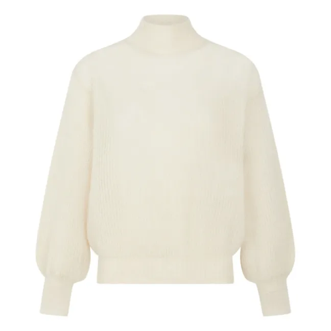Pullover mit hohem Kragen und Puffärmeln | Blanc/Écru