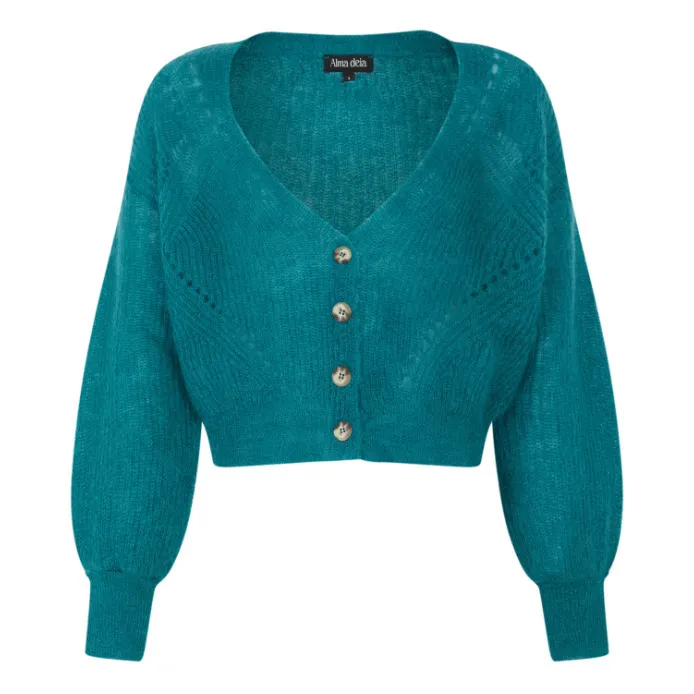 Alma Deia Chrome Green Button-Down Mohair Cardigan