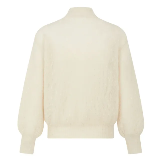 Pullover mit hohem Kragen und Puffärmeln | Blanc/Écru