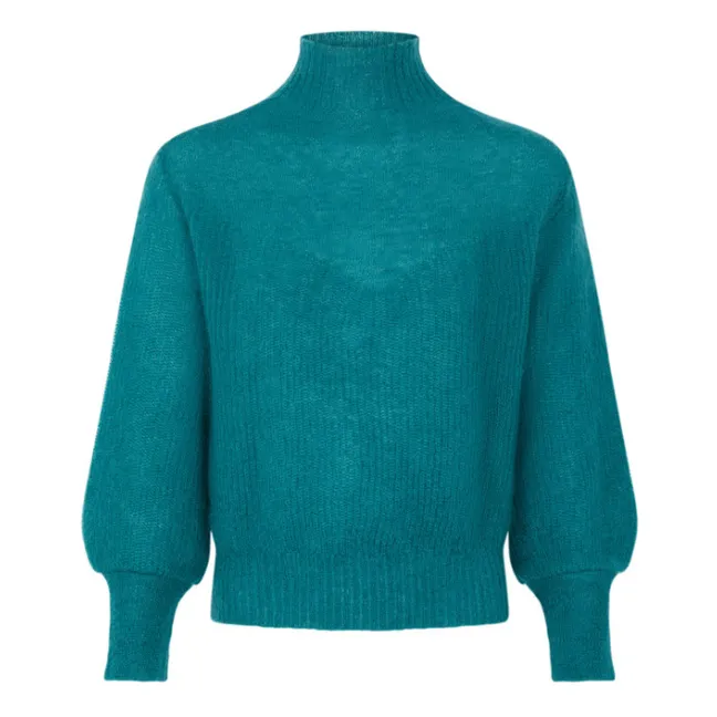 Pullover mit hohem Kragen und Puffärmeln | Chromgrün