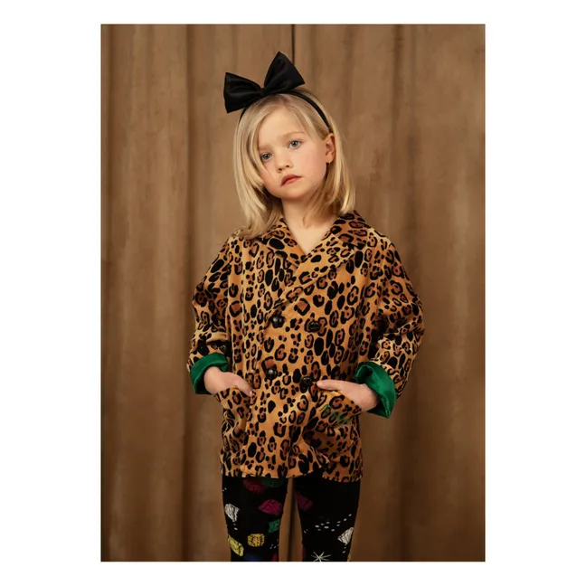 Organic Leopard Velvet Blazer Jacket | Orange
