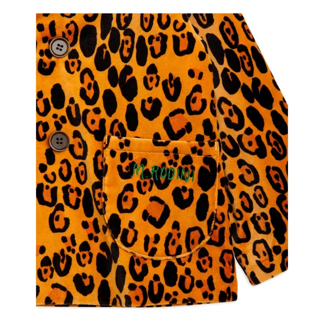 Chaqueta Blazer de terciopelo orgánico de leopardo | Naranja