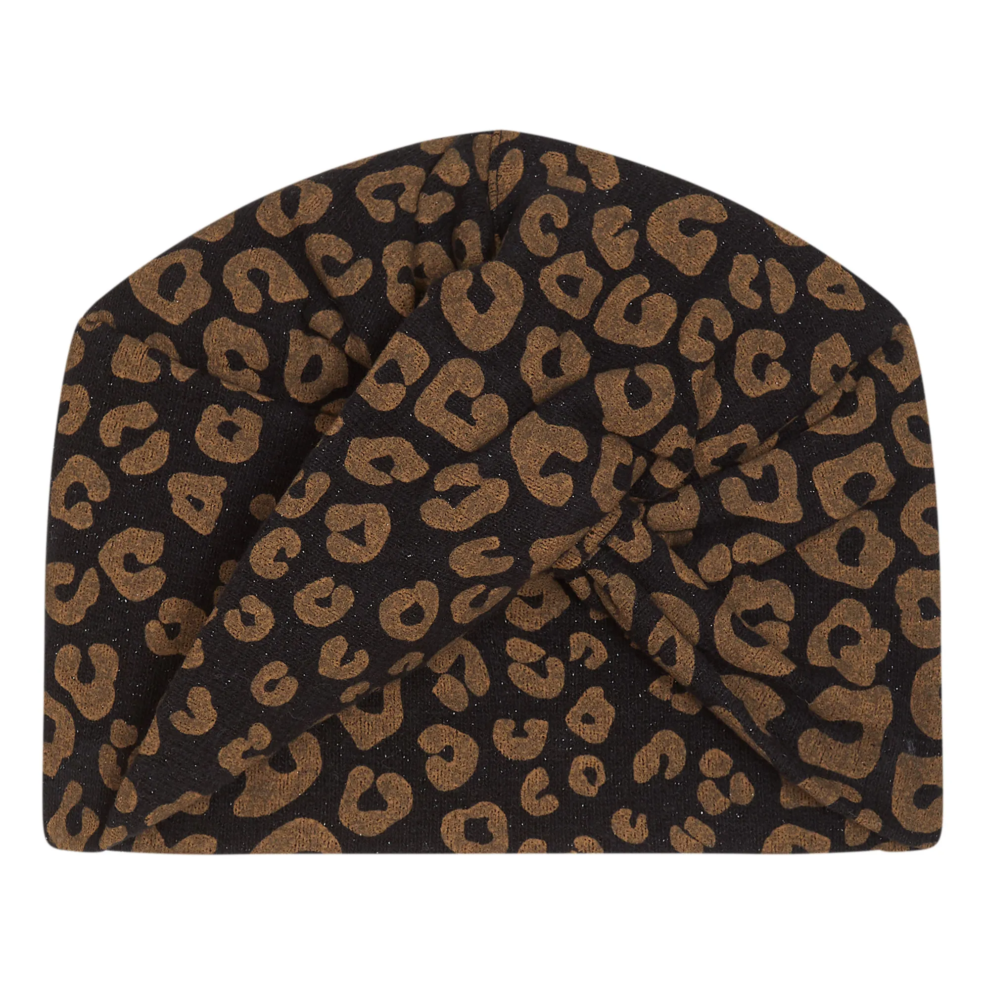 Zhoe & Tobiah Charcoal Grey Leopard Lurex Mesh Turban Cap