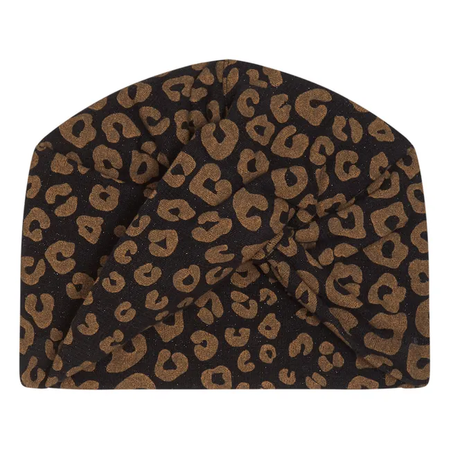 Cappello a turbante con maglia in lurex leopardato | Grigio antracite