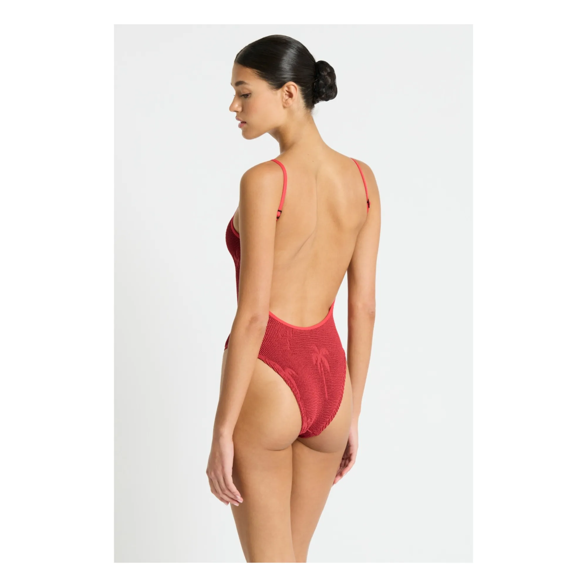 Bond-Eye - Low Palace Jacquard Palm 1-Piece Swimsuit - Red