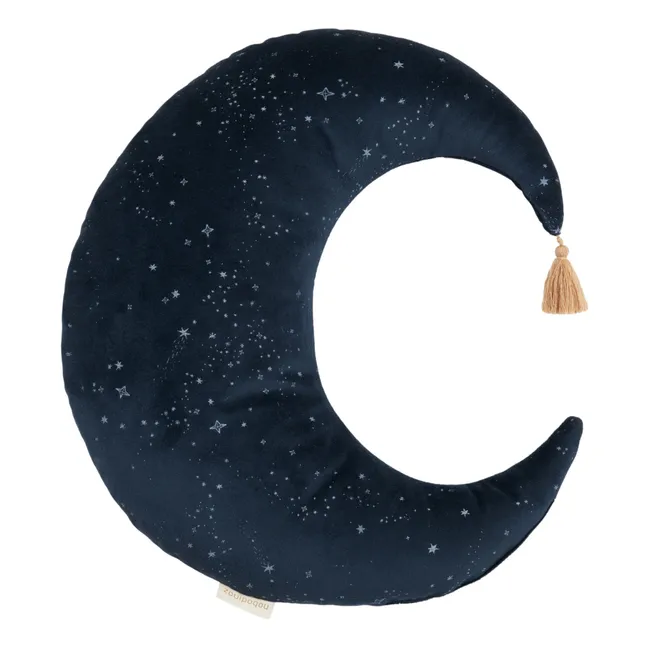Velvet moon cushion | Midnight blue