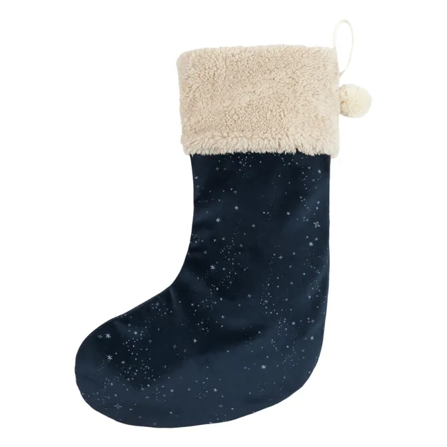 Calcetín navideño de terciopelo | Azul Noche