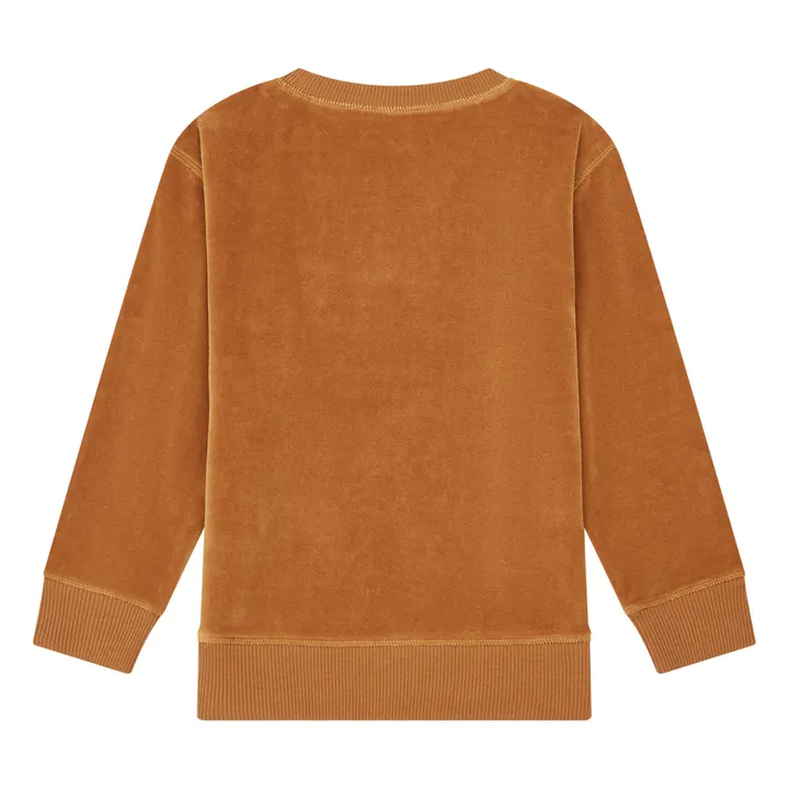 Sweatshirt mit Rundhalsausschnitt aus Velours | Haselnussbraun- Produktbild Nr. 2