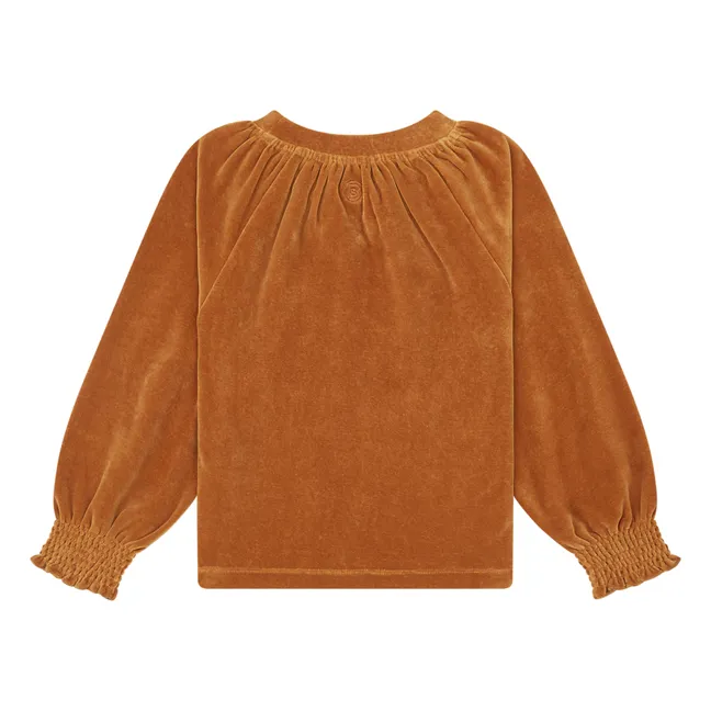 Sweatshirt mit Rundhalsausschnitt aus Velours | Haselnussbraun