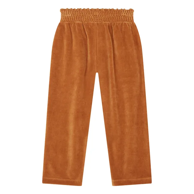 Pantalón Carrotte con cintura elástica de terciopelo | Avellana