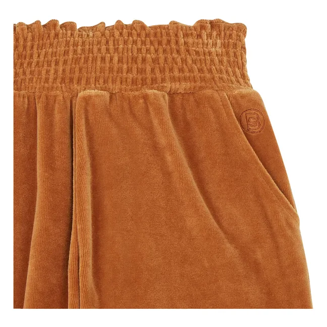 Carrotte-Hose mit Gummizug an der Taille aus Samt | Haselnussbraun