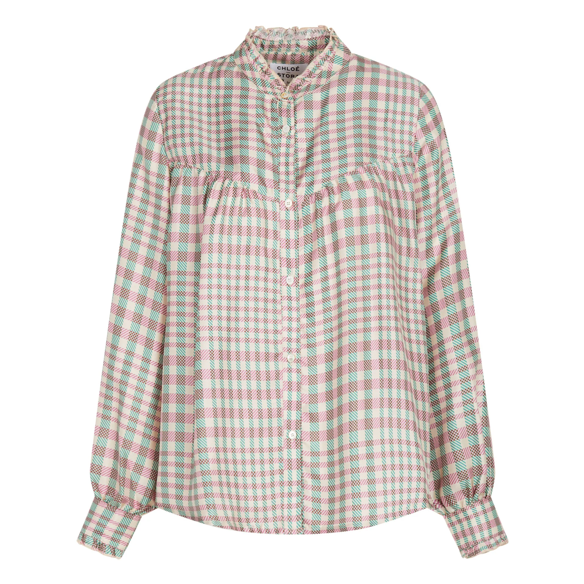 Chloé Stora Pink Albane Silk Twill Check Blouse