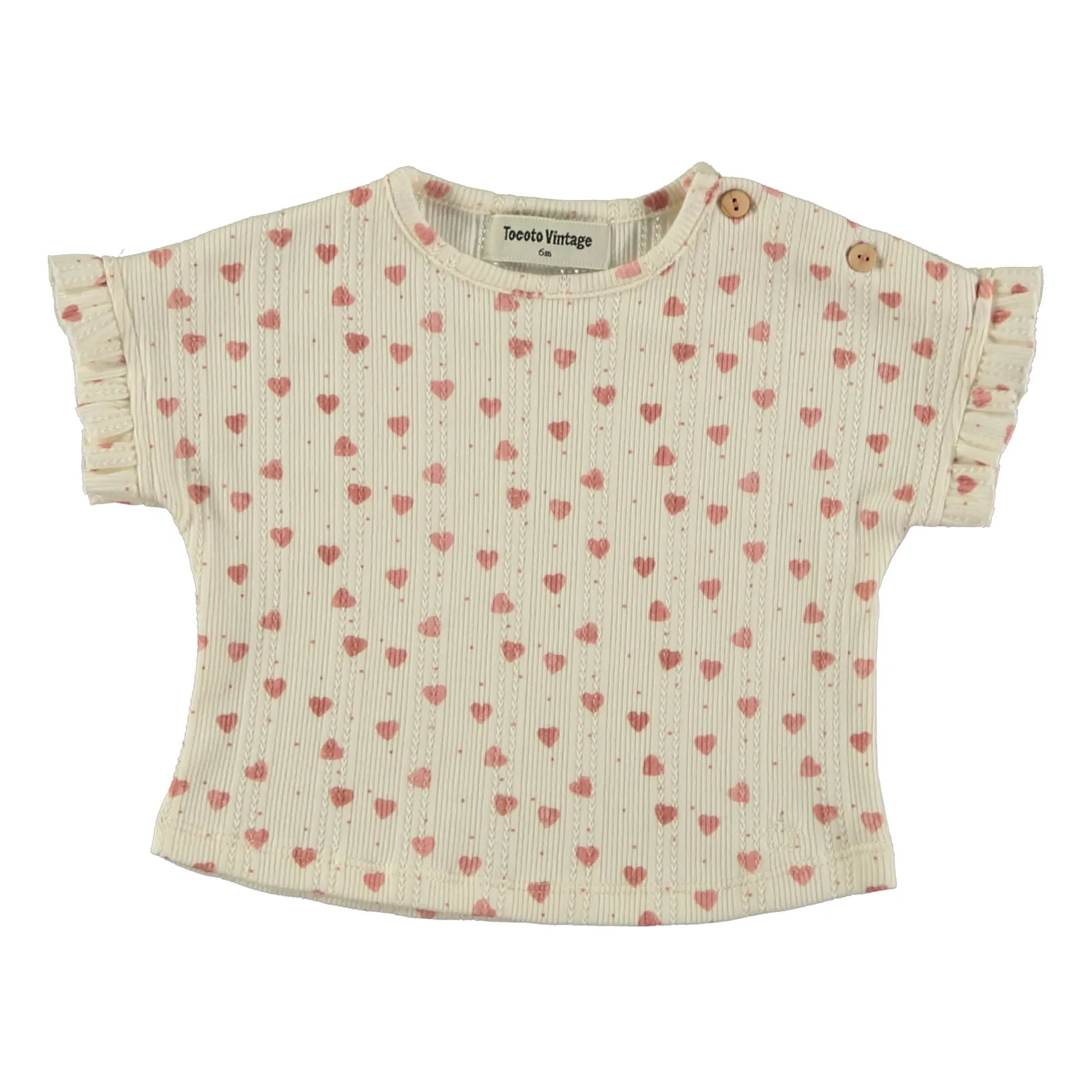 Tocoto Vintage Ecru Baby Hearts Organic Cotton T-Shirt