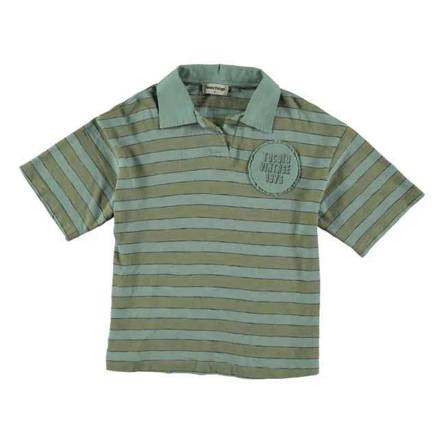 Striped organic cotton polo shirt | Green