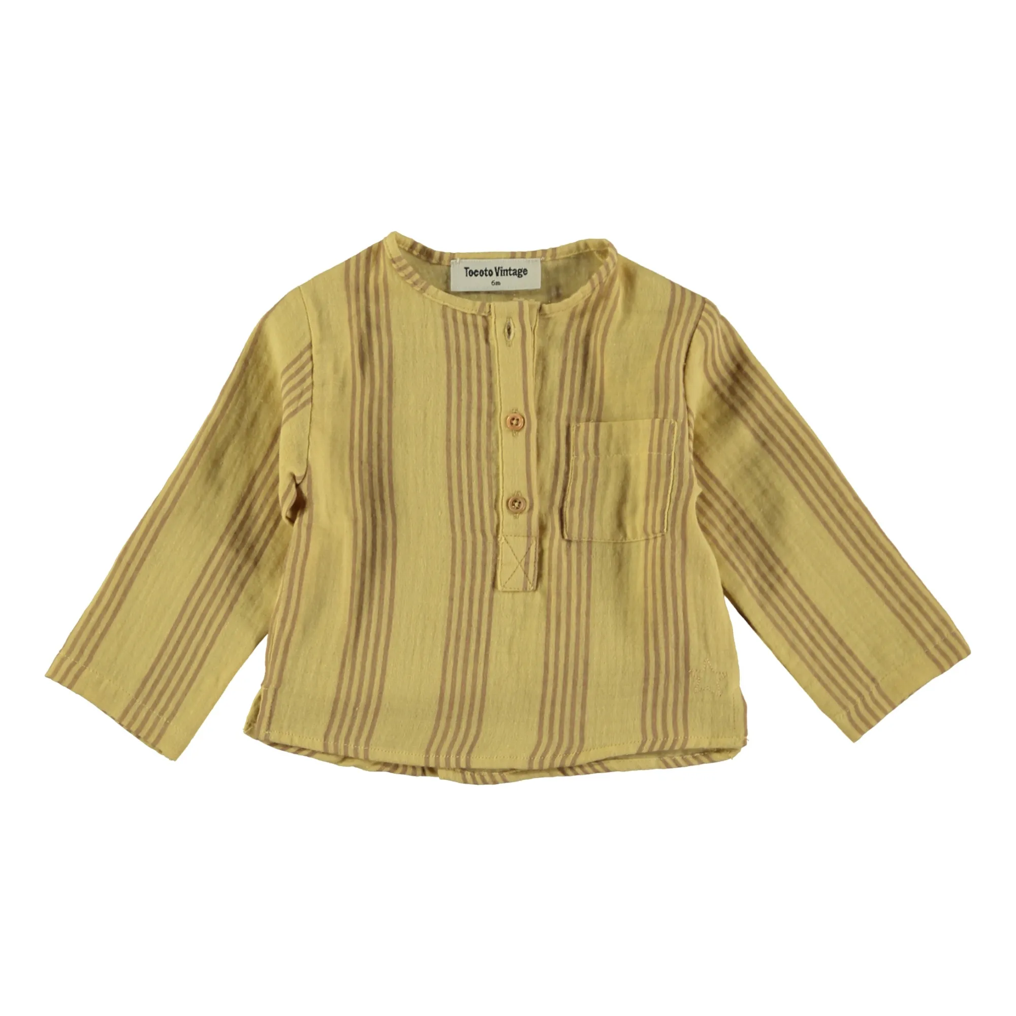 Tocoto Vintage Yellow Stripe Mao Collar Shirt