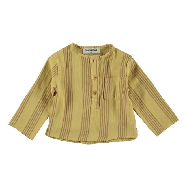 Stripe Mao Collar Shirt | Yellow