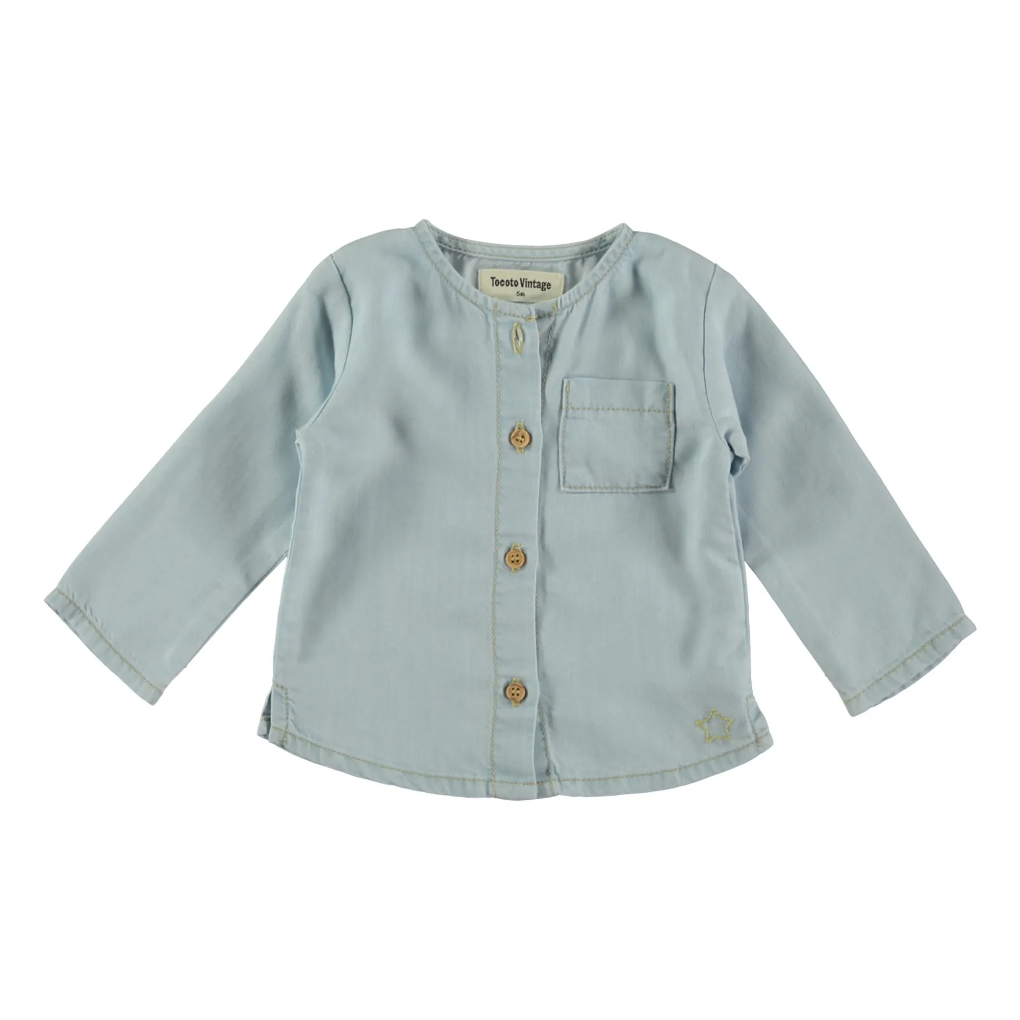 Tocoto Vintage Light Blue Baby Shirt Lyocell Mao Collar