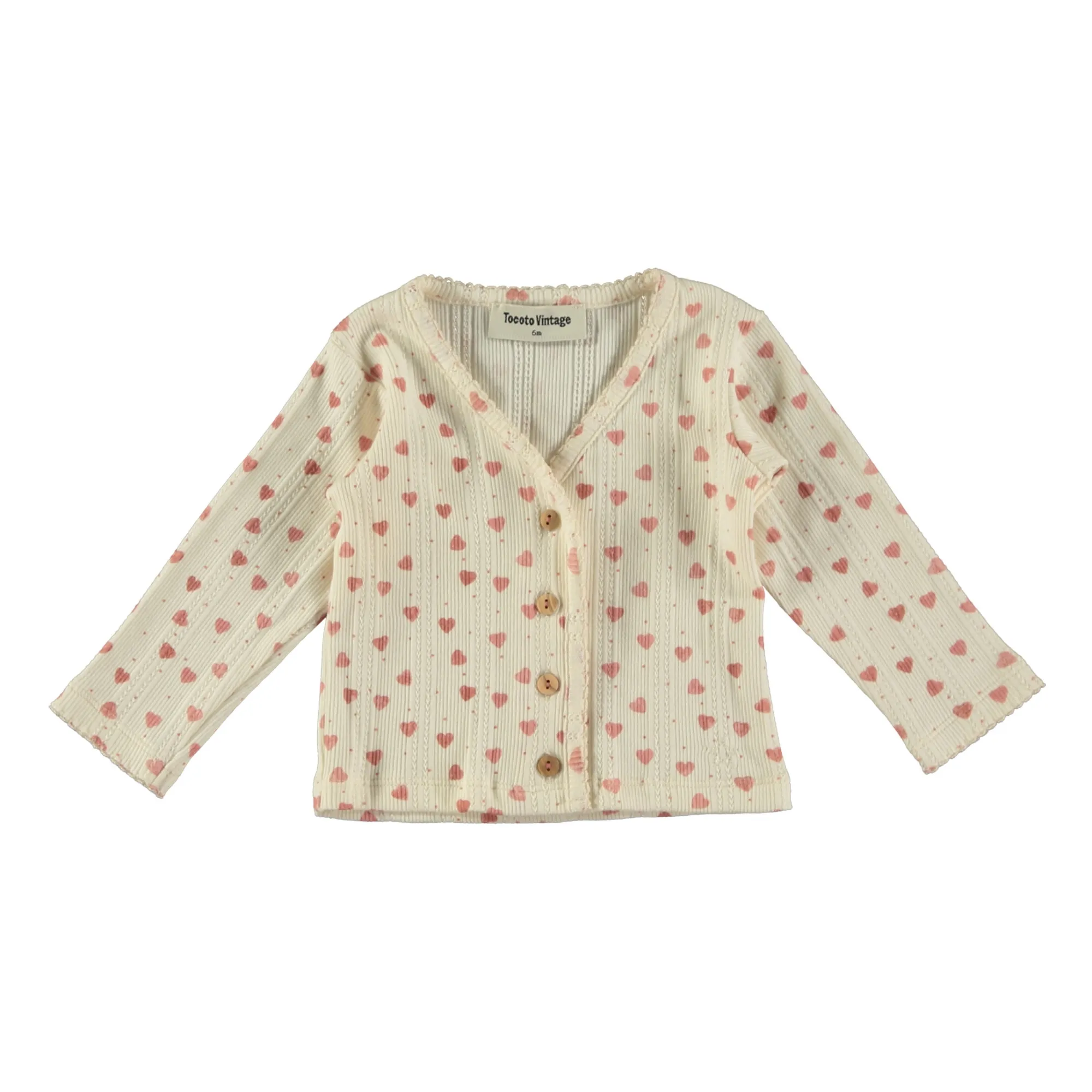 Tocoto Vintage Ecru Baby Coeur Jersey Organic Cardigan