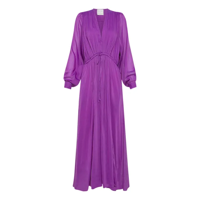 Cotton and silk V-neck dress | Purple
