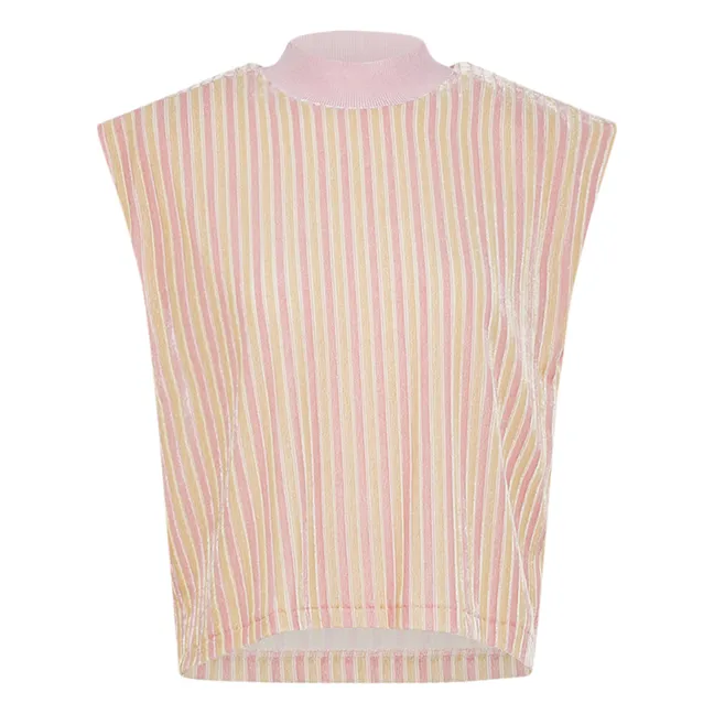 Camiseta Boxy Stripes de terciopelo | Rosa Melocotón