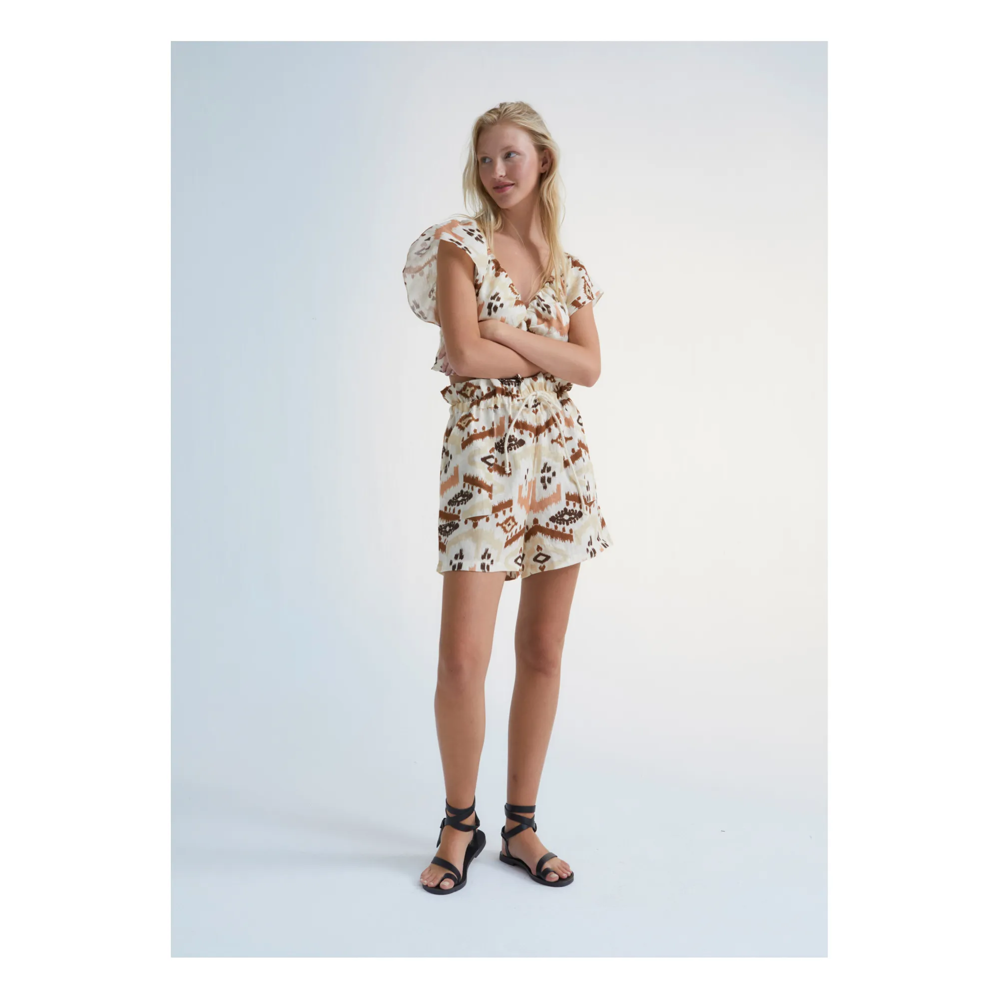 The New Society Women's Beige West Printed Shorts - Collection