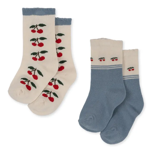 Set of 2 Cherry Organic Cotton Socks | Ecru