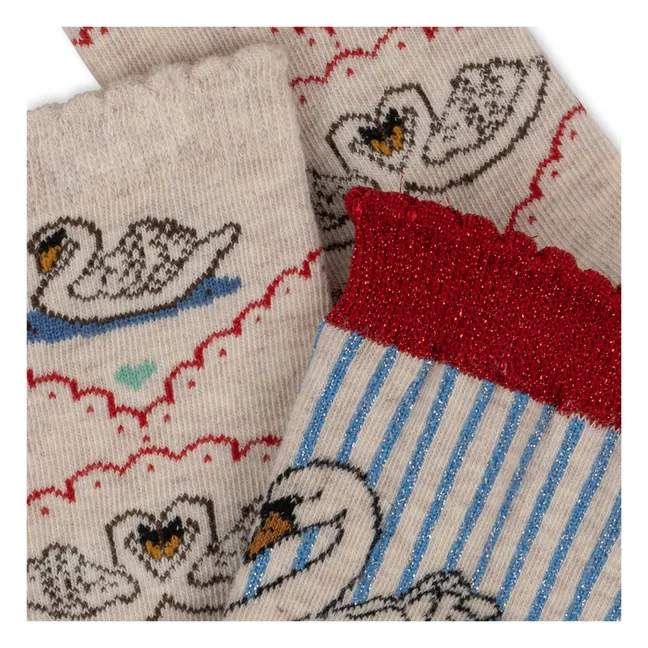 Set of 2 Organic Cotton Swan Socks | Beige