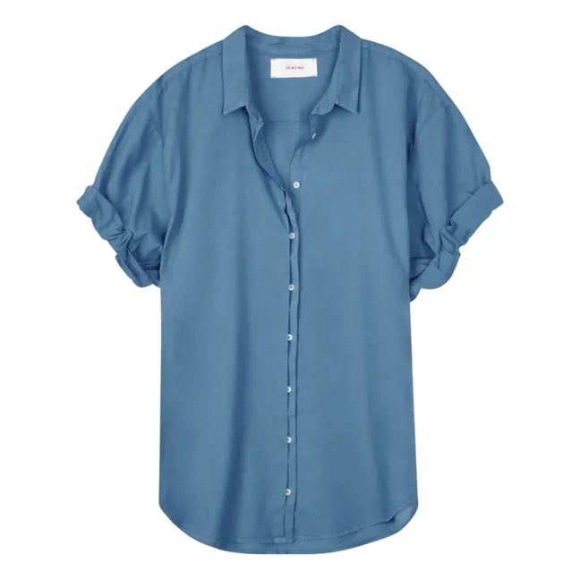 Camisa Channing de popelina de algodón | Azul Pavo Real