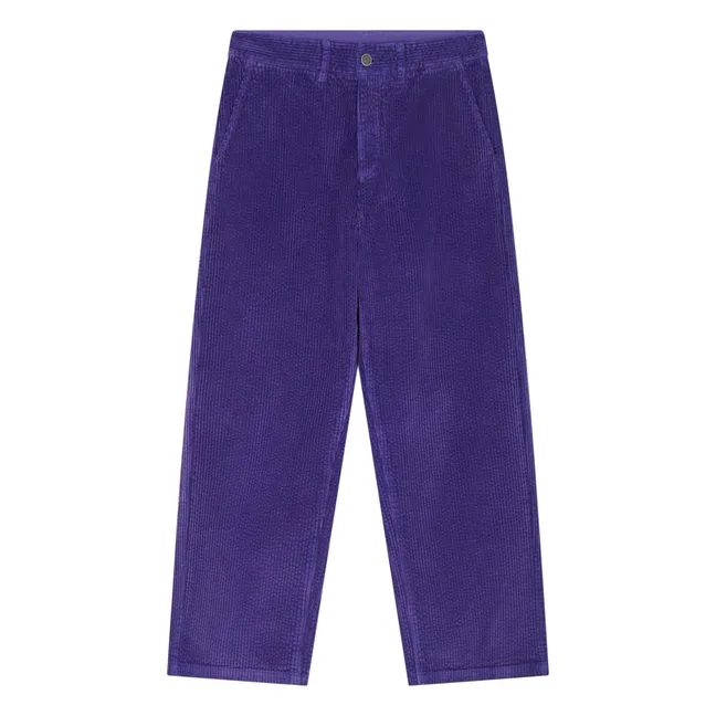 Pantalón recto de pana con cintura elástica | Azul índigo
