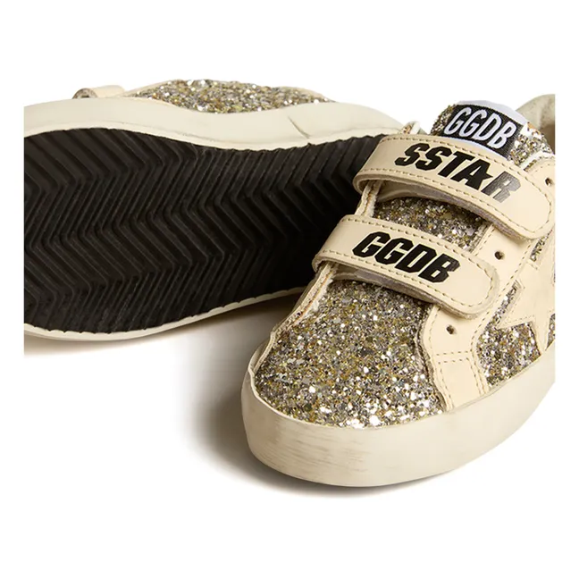 Old School Signature Glitter Velcro Sneakers | Silver