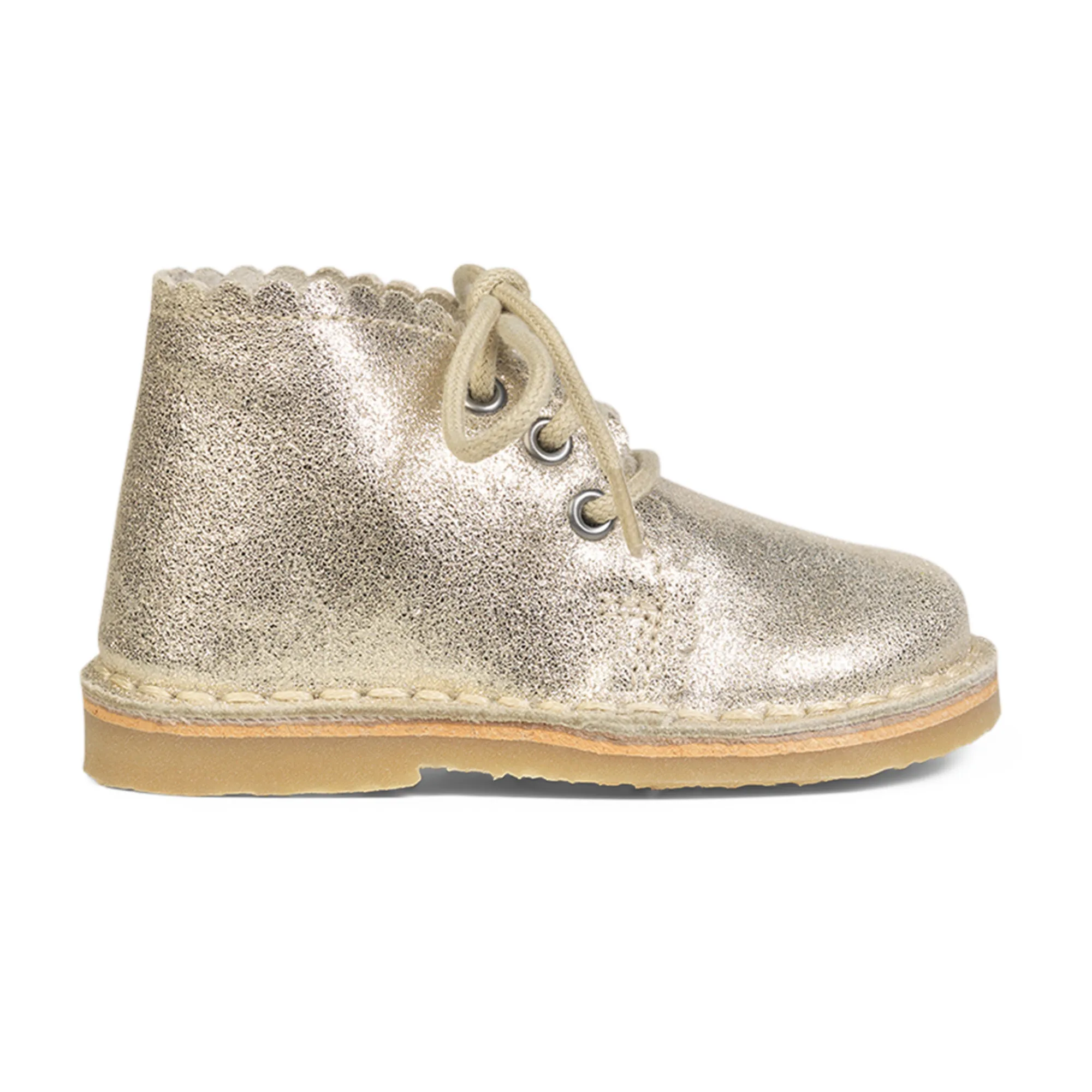 Petit Nord Gold Scalloped Lace-Up Boots