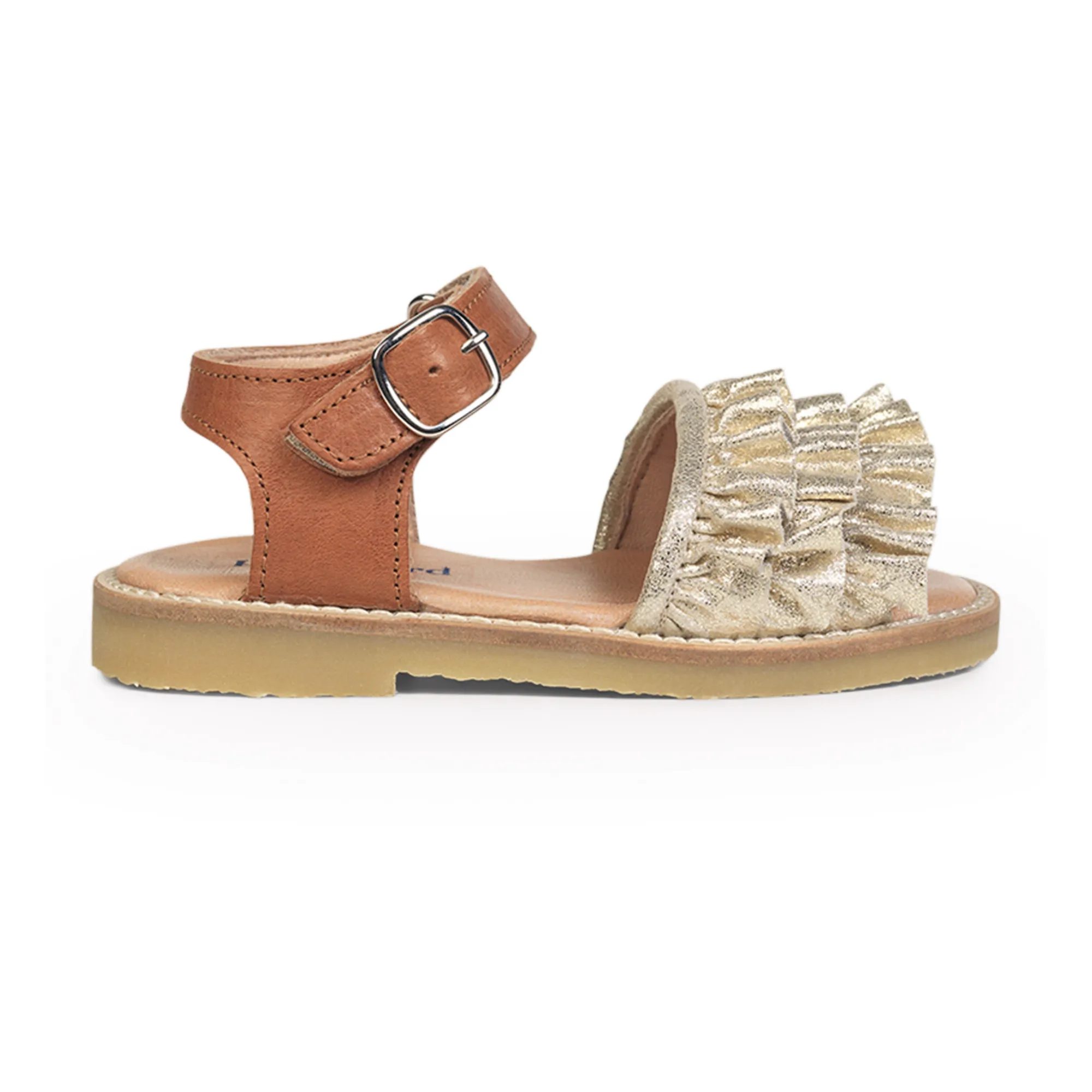 Petit Nord Gold Scratch Ruffle Sandals