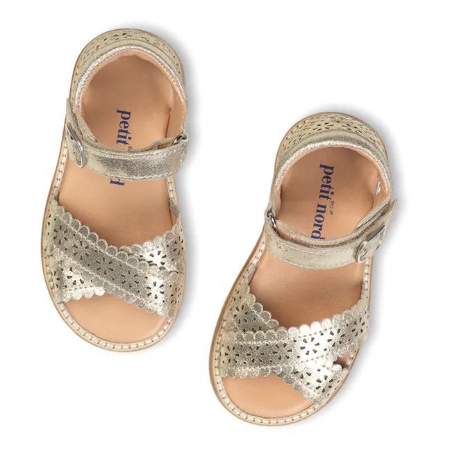 Scallop Flower Velcro Sandals | Gold