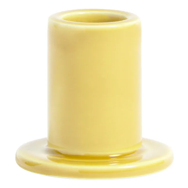Tube Earthenware Candle Holder | Lemon yellow