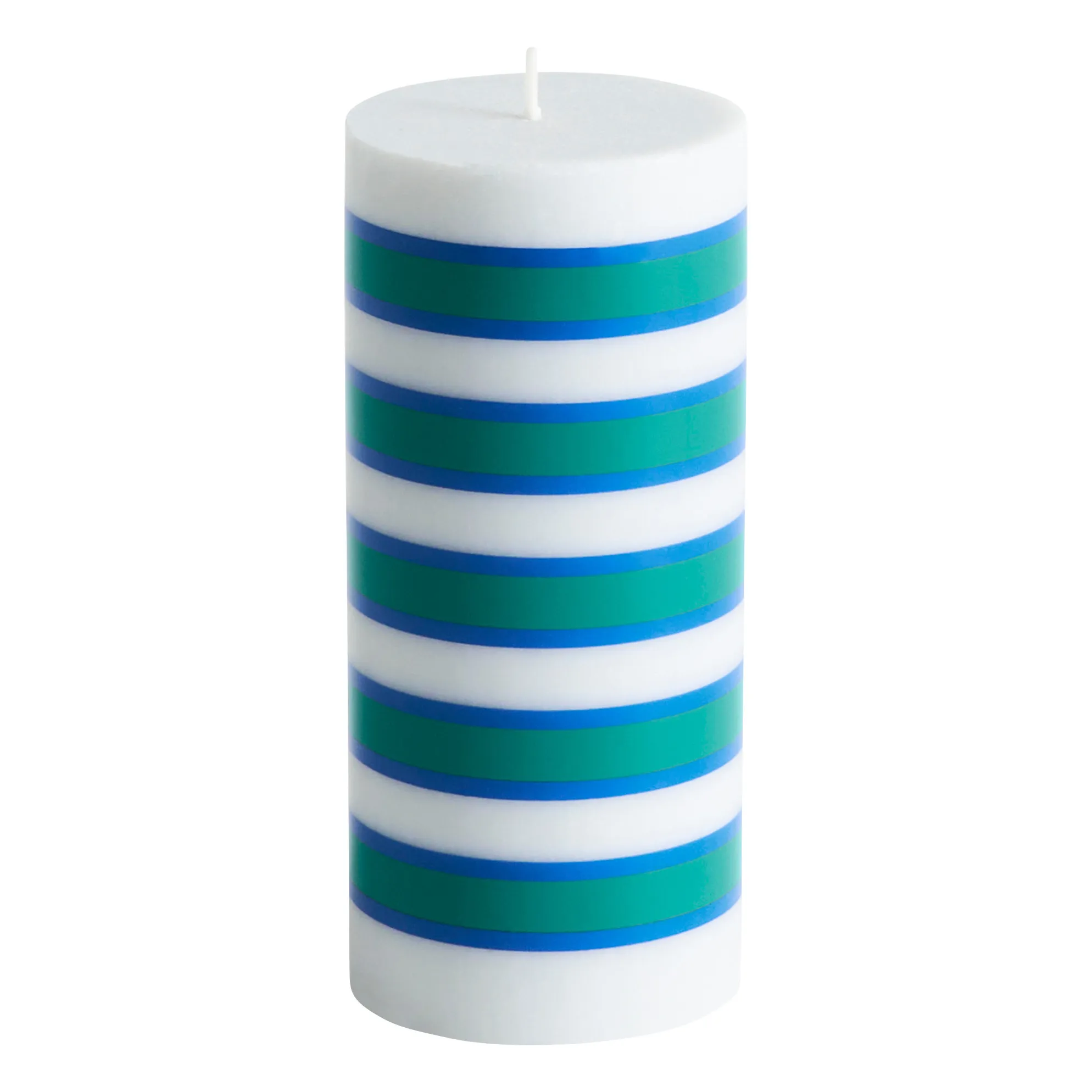 Hay Blue Column Candle With Stripes
