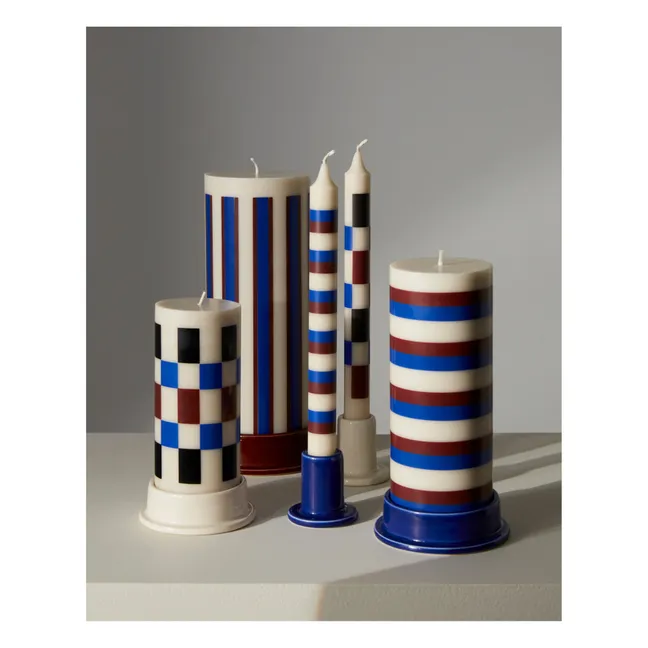 Column candle with stripes  | Brown