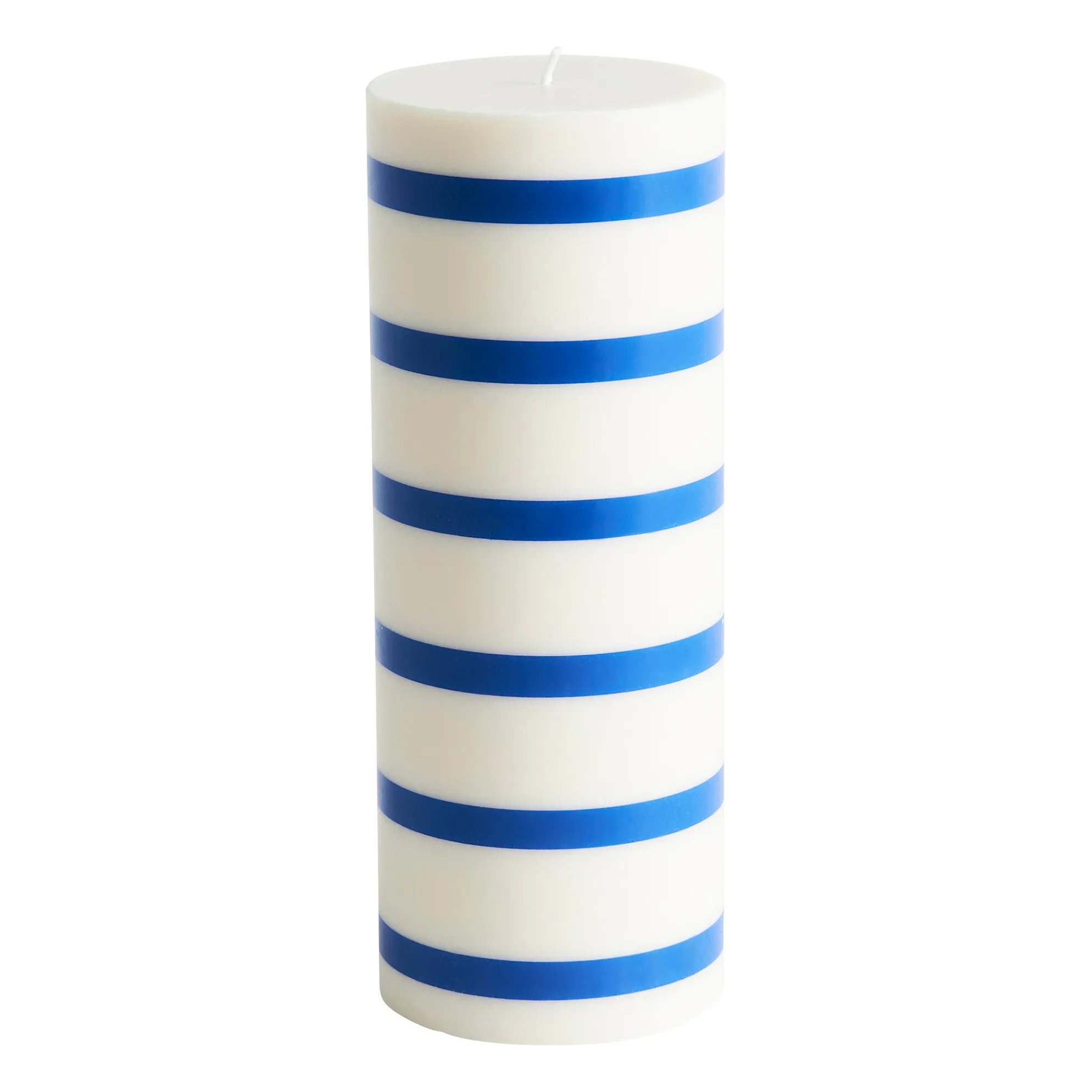 Hay Blue Column Candle With Stripes