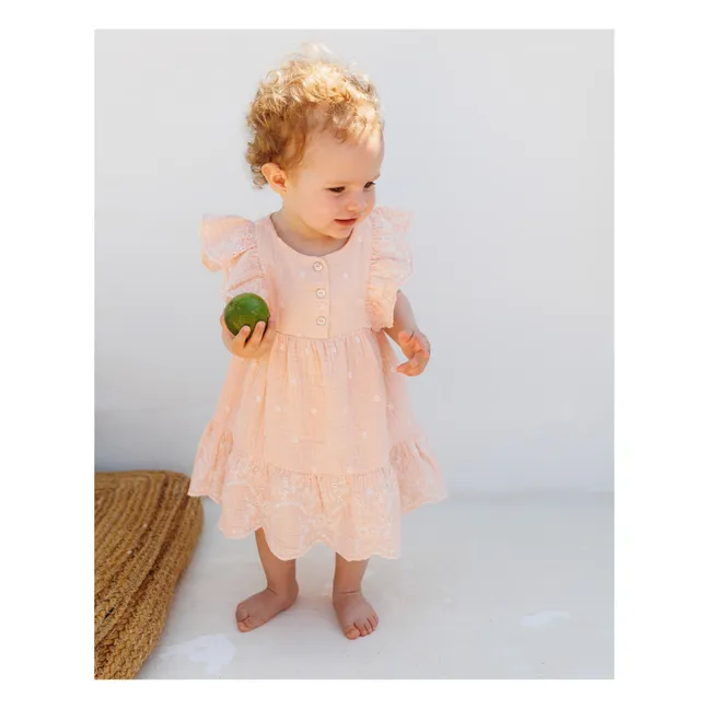 Vestido de bebé de gasa bordada | Rosa Palo